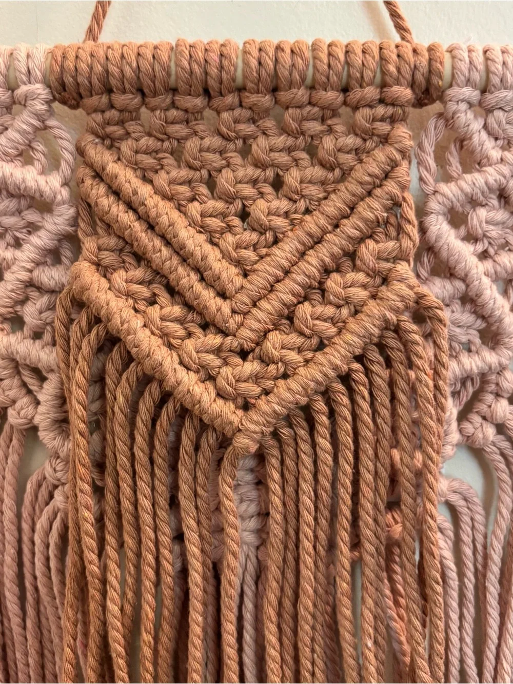 Handmade Boho Macrame Wall Hanging in Dusty Rose and Brown